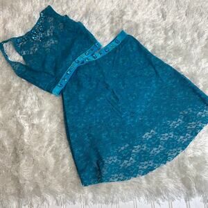 Teal Blue Lace Lyrical Costume Sz Child Medium